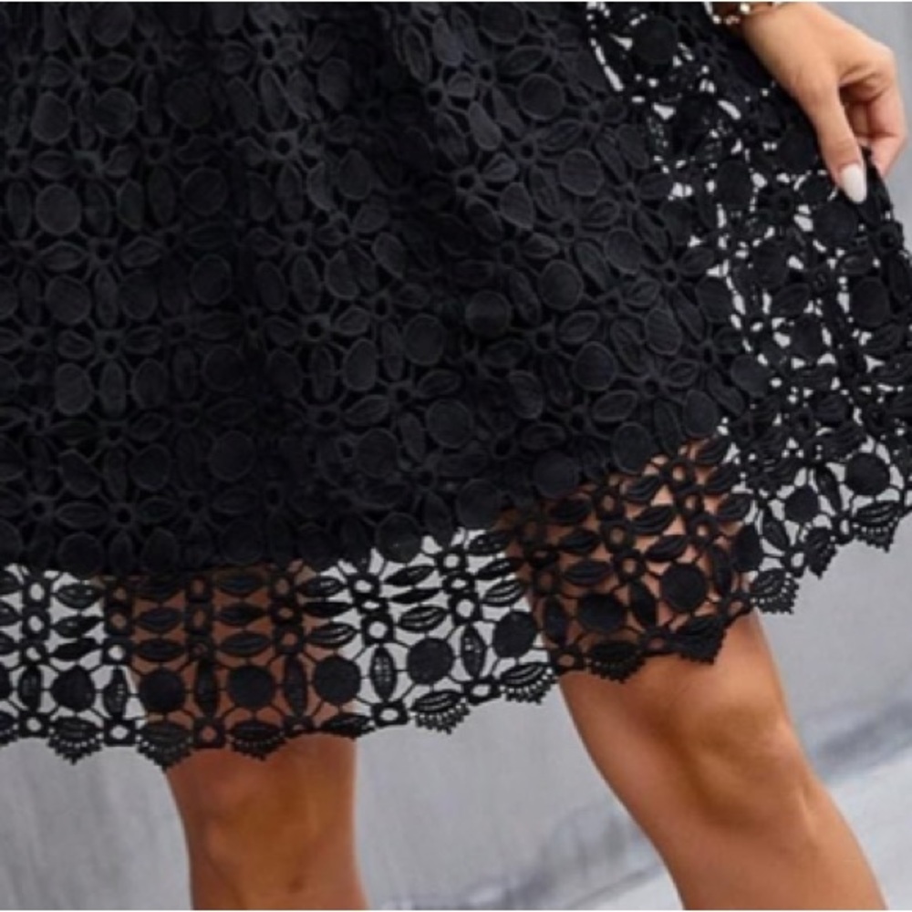 NWOT Eilly Bazar Black hollow out Lace  long sleeve Mock neck Dress size M & L - Picture 6 of 14